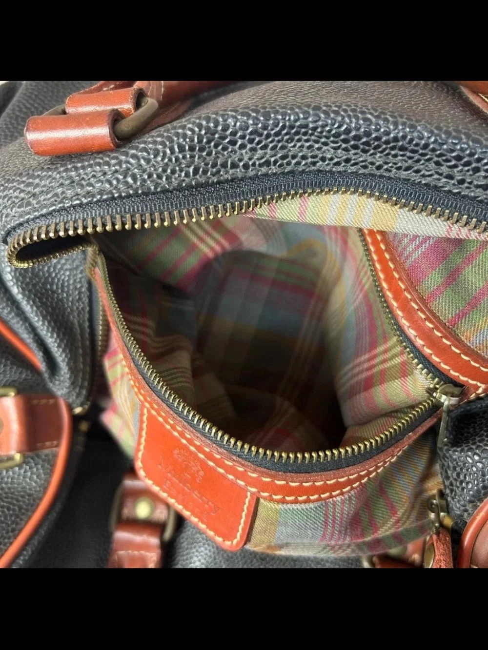Mulberry Navy Textured Duffel with Brown Leather Trim